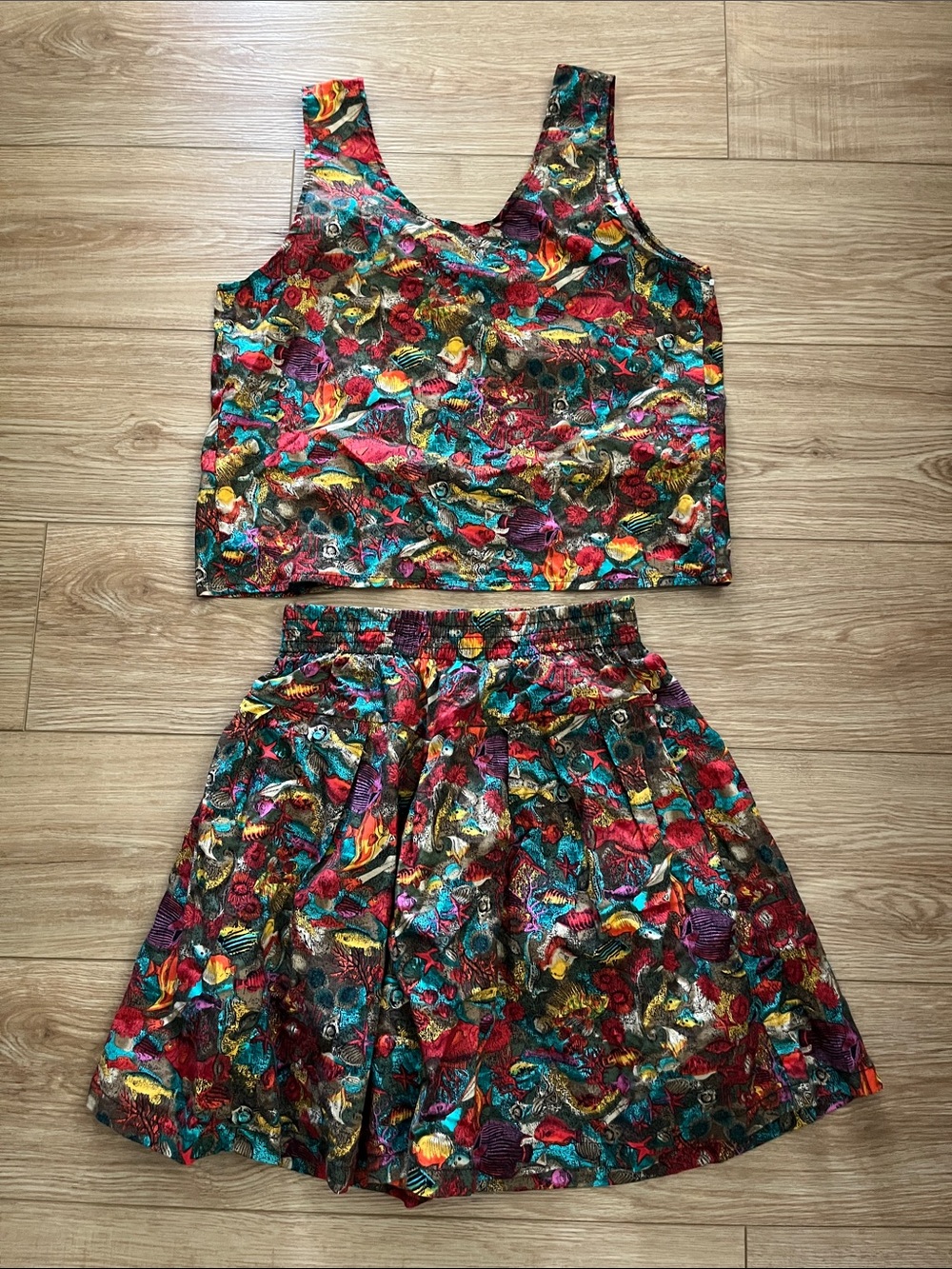 Vintage NWOT Fast Lane underwater fish print two piece set